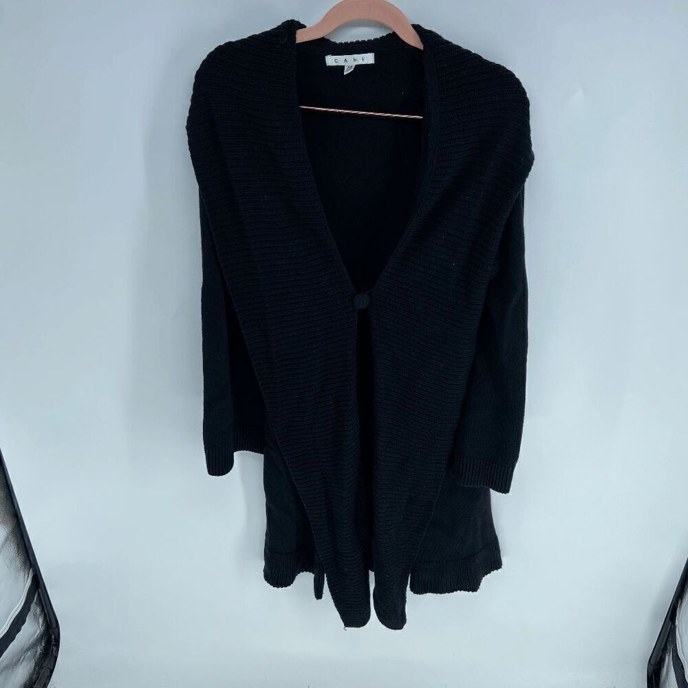 Cabi Black Midi length Long Ribbed Tight Knit Button Cardigan Womens XSmall